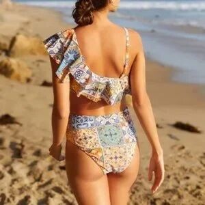 Anthropologie Ruffle High Waisted Swimsuit